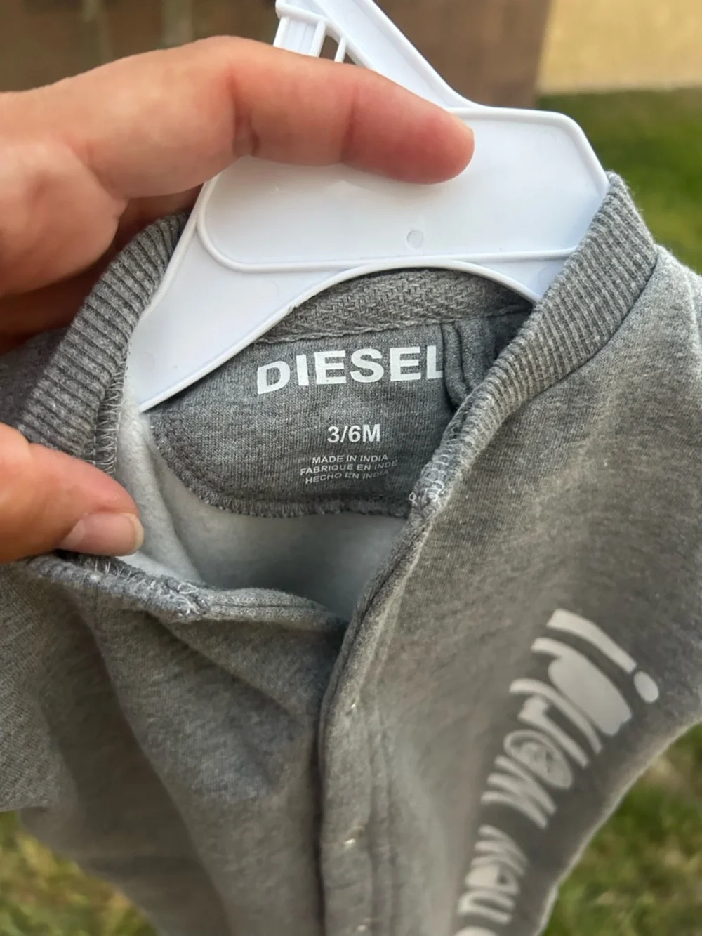 Diesel Grey Baby One-Piece Footed Sleeper with White Side Print